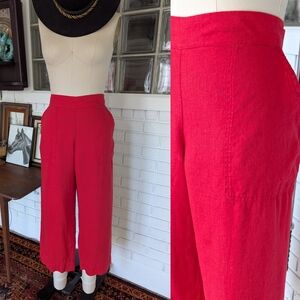 Flax Red Linen Wide Leg Pants